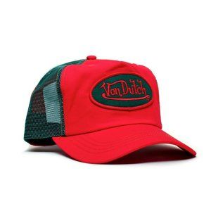 Authentic Vintage Von Dutch Red Forest Green Mesh Cap Hat Snapback Y2K Party